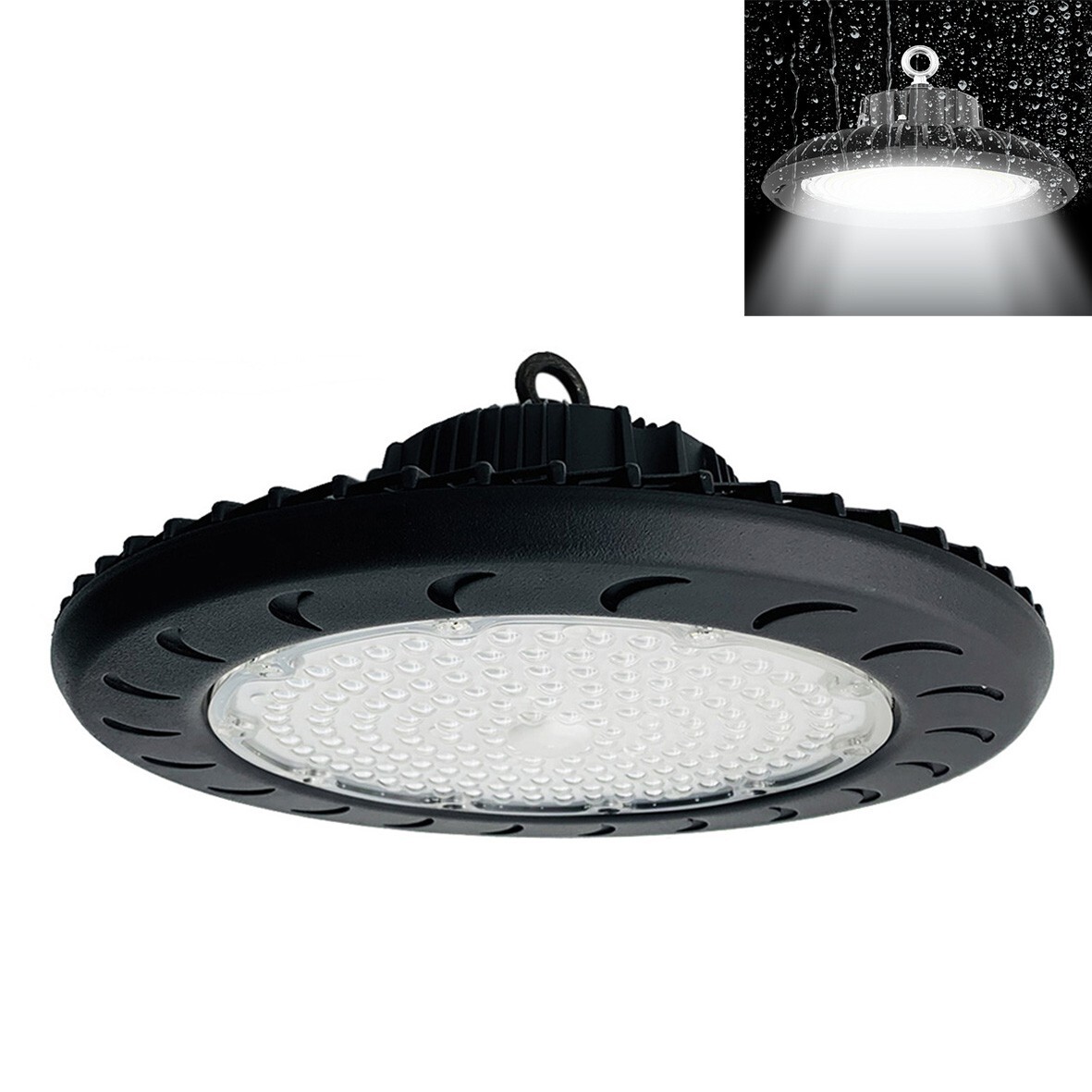 Faro Industriale LED 200W Disco Tondo Nero 220V IP65 Esterni Fabbriche Palestre