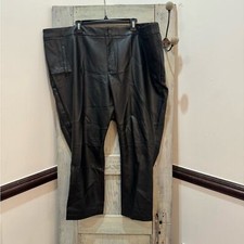 Eloquii Pants Womens 22G Black Faux Leather Strait Trouser High Waisted