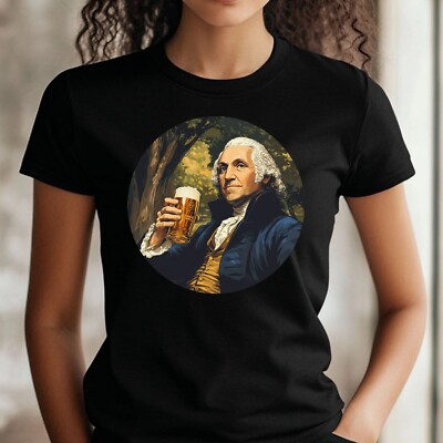 T-Shirt Frauen George Washington trinkt Bier Motiv Baumwolle Größe XS bis 3XL