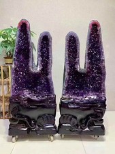 1320LB A pair A+ Natural Amethyst Crystal Cathedral Geode Quartz Cluster Mineral