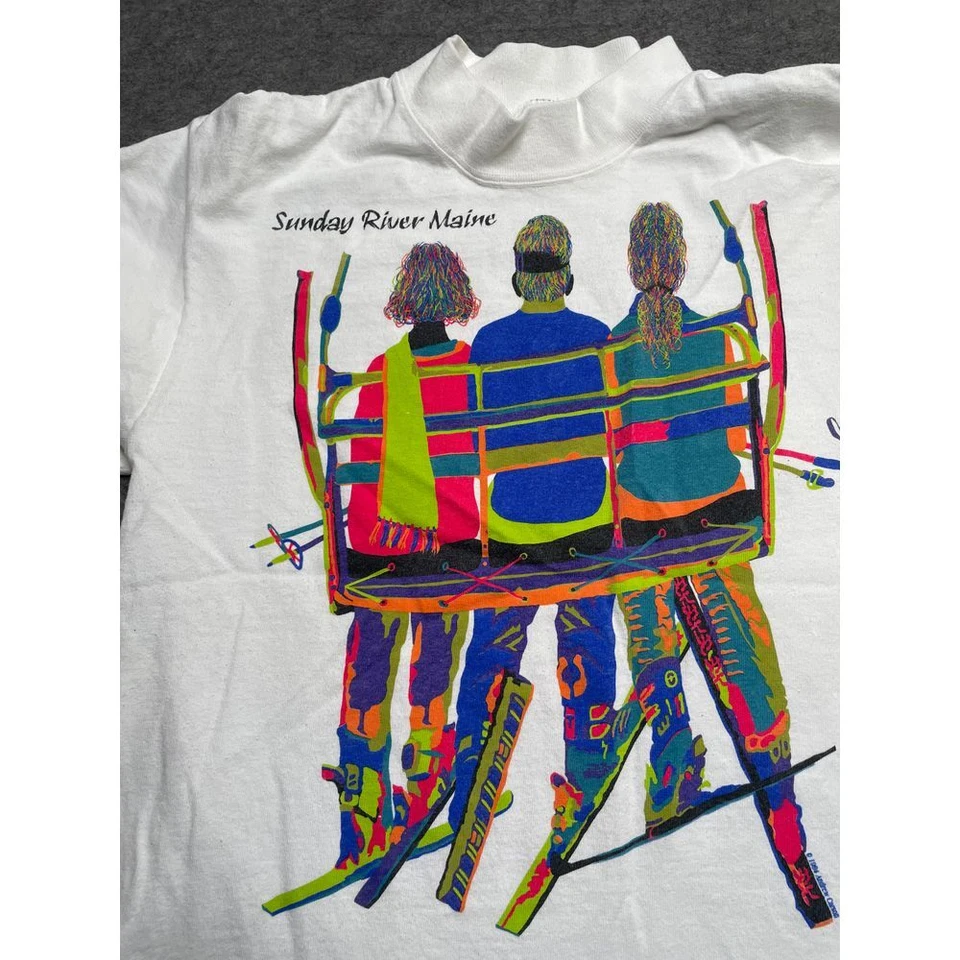 VTG 1994 Sunday River Maine Ski Resort Long Sleeve Graphic T-Shirt Winter Sports - Image 2 of 4