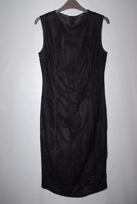 Zara Basic Damen schwarzes knielanges ärmelloses Spitzenkleid Gr. M