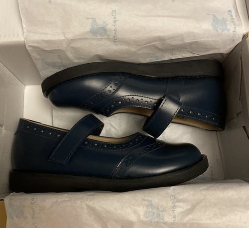 Girls NWB Elephantito Leather Mary Jane Shoes Ankle Straps Navy Wingtips 10 M - Picture 12 of 13