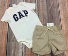 Baby Gap Boys 6-12 Months Logo Shirt & Tan Brown Shorts Outfit. Nwt