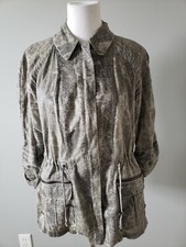 CHICOS Jacket Snake Print SZ 1 Gray Black Adj Waist 3/4 Sleeve Linen/Rayon Zip