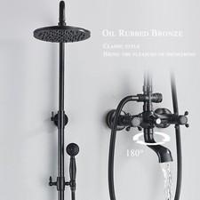 Oil Rubbed Bronze Rainfall Shower Faucet System Set Mixer Fixtures Wall Mounted