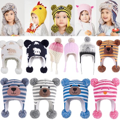 Toddler Kids Infant Winter Hat Boys Girls Ear flap Knit Warm Cap Fleece Beanie