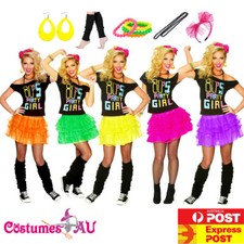 80s Party Girl T-shirt Skirt Costume Full Set 1980s Dance Fancy Dress
