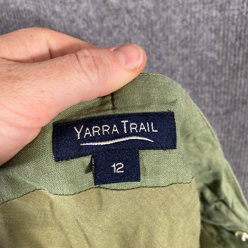 Yarra Trail Skirt Womens 12 Green A Line 100% Linen Midi Coastal Office Career - Picture 5 of 12
