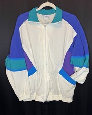 Vintage 90s Jantzen Classics Windbreaker Colorblock Teal Blue Purple Size L