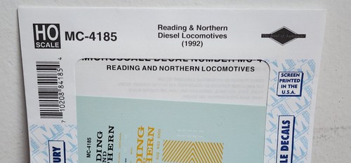 Reading & Northern RR Diesel Locomotives 1992 HO Scale Microscale Decal MC-4185 - Picture 2 of 3