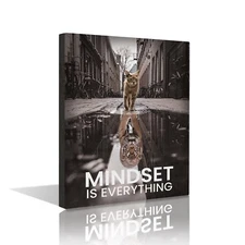 Inspirational Wall Art Framed Canvas 12 x 16 in MINDSET IS EVERYTHING (Tiger)