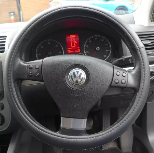 Black Steering Wheel Cover Soft Grip Leather Look fits VW fits Volkswagen Polo