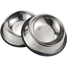 Stainless Steel Dog Bowls Set - Nonslip Base, Dual Food  Water Dishes, 10" - 2