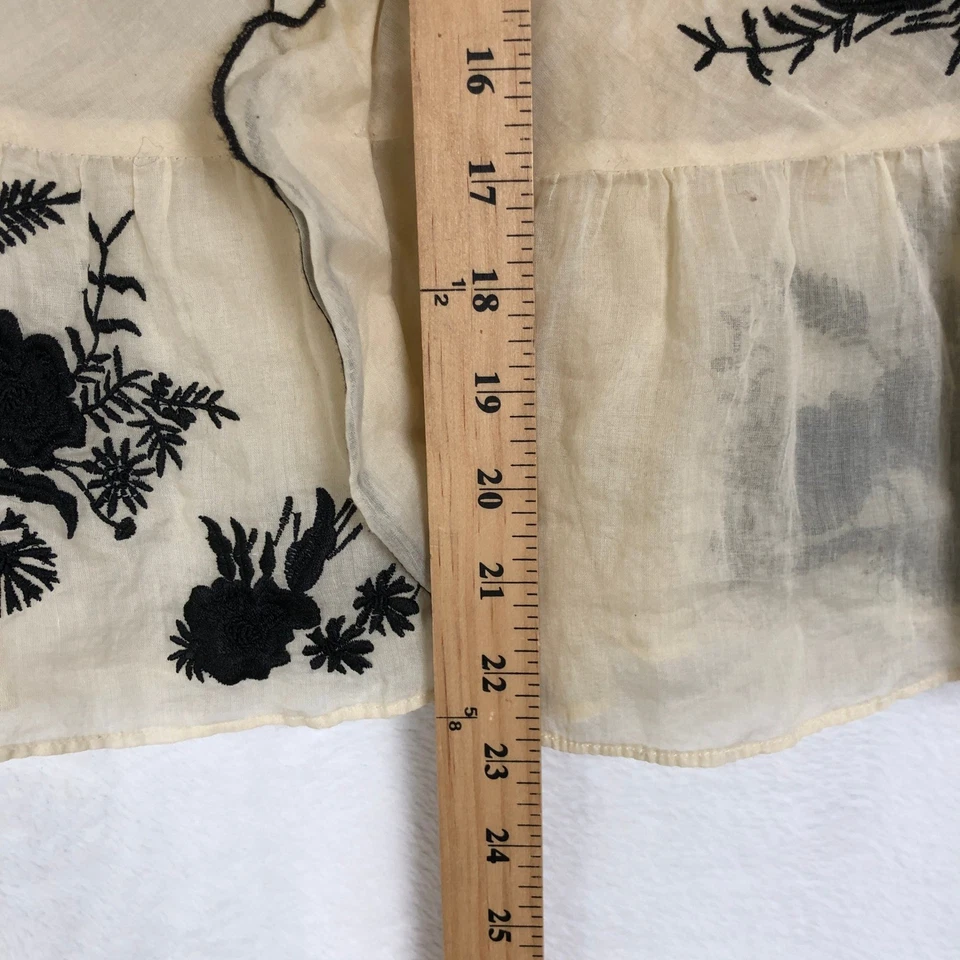 Precioso Top Floral Bordado Lino Volantes Talla S Marfil Transparente Peplum Femenino Foto 4 de 4