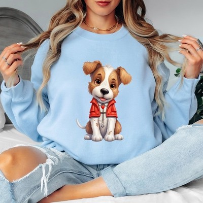 Hund Cartoon Tiere Damen Sweatshirt rot Jacke Welpe Pullover Geschenkidee