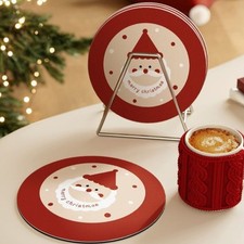 1 Set Christmas Coasters Cartoon Pattern Cup Mats Pads Gift Party Home Decor