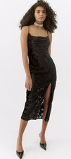 Urban Outfitters Velvet Mallory Midi Dress Black Gothic Victorian Whimsical Sz S