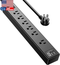 6Ft Power Strip Surge Protector Extension Cord with 6 AC Outlets and 3 USB