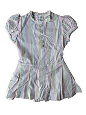 Vintage Baby Girls Peaches N Cream multicolor Lace trim Smocked Dress