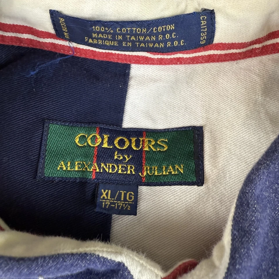 Camisa Vintage Colores por Alexander Julian Para Hombre XL Rojo Azul Rayas Abotonada Foto 3 de 4