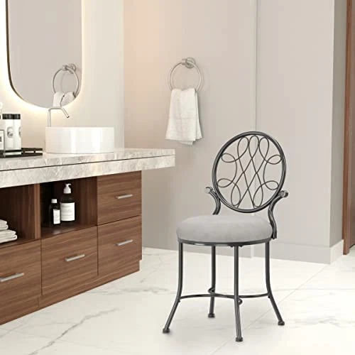 Hillsdale O'Malley Vanity Stool with Spiral Pattern Design, Metallic Gray - Image 2 of 4