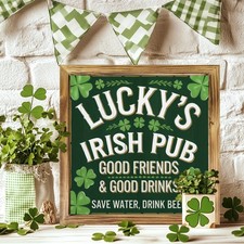 Lucky Irish Decor Wooden Plaque Lucky's Irish Pub Retro Art For St Patricks Day