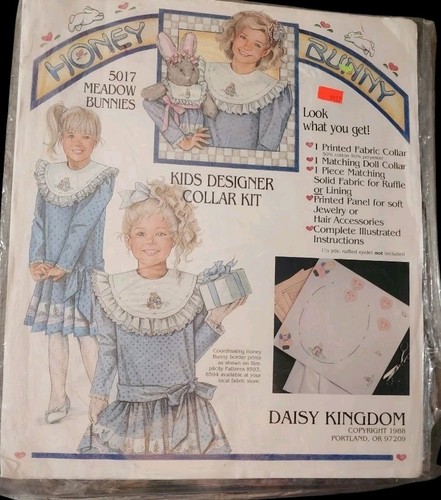 Vintage 1988 Daisy Kingdom #5017 Meadow Bunnies Kinder Designer Kragen ohne Nähen Applikation