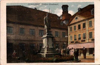 #ad Koblenz Germany Muller Monument Stadt Haus Historic Scene Postcard $4.00