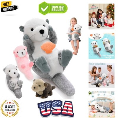 5Pcs Sea Otter Stuffed Animal with Babies,23.6'' Giant Mommy Stuffed Otter To...