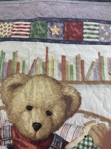 Blue Jean Teddy Crib Quilt Baby Blanket Wall Hanging 49x40” Handmade Machine Sew - Picture 16 of 24