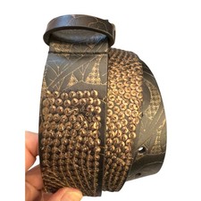 Lucky Brand Black Brown Tooled Embossed Leather Belt Brass Buckle Boho S NEW