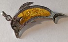 Large Vintage Dolphin Pendant Amber & Silver  2 3/4" — photo 4
