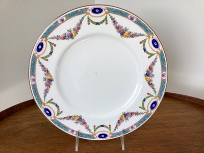Royal Worcester PURITAN Dinner Plate ~Turquoise Trim Pink Roses ~10 1/2  Antique