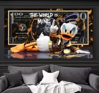 XXL LEINWAND BILD ER BIS 165x90x5 DONALD-DUCK MONEY POP-ART WANDBILD LUXUS LOFT
