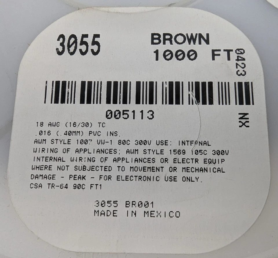 1000' 18AWG многожильный провод Alpha 3055 BR001 коричневый ПВХ UL1007/1568 300 В НОВЫЙ - Изображение 4 из 4