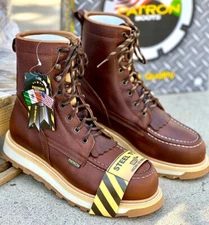 MEN'S 8" STEEL TOE MOC TOE GENUINE LEATHER LACE SAFETY OCRE COLOR WORK BOOTS 956