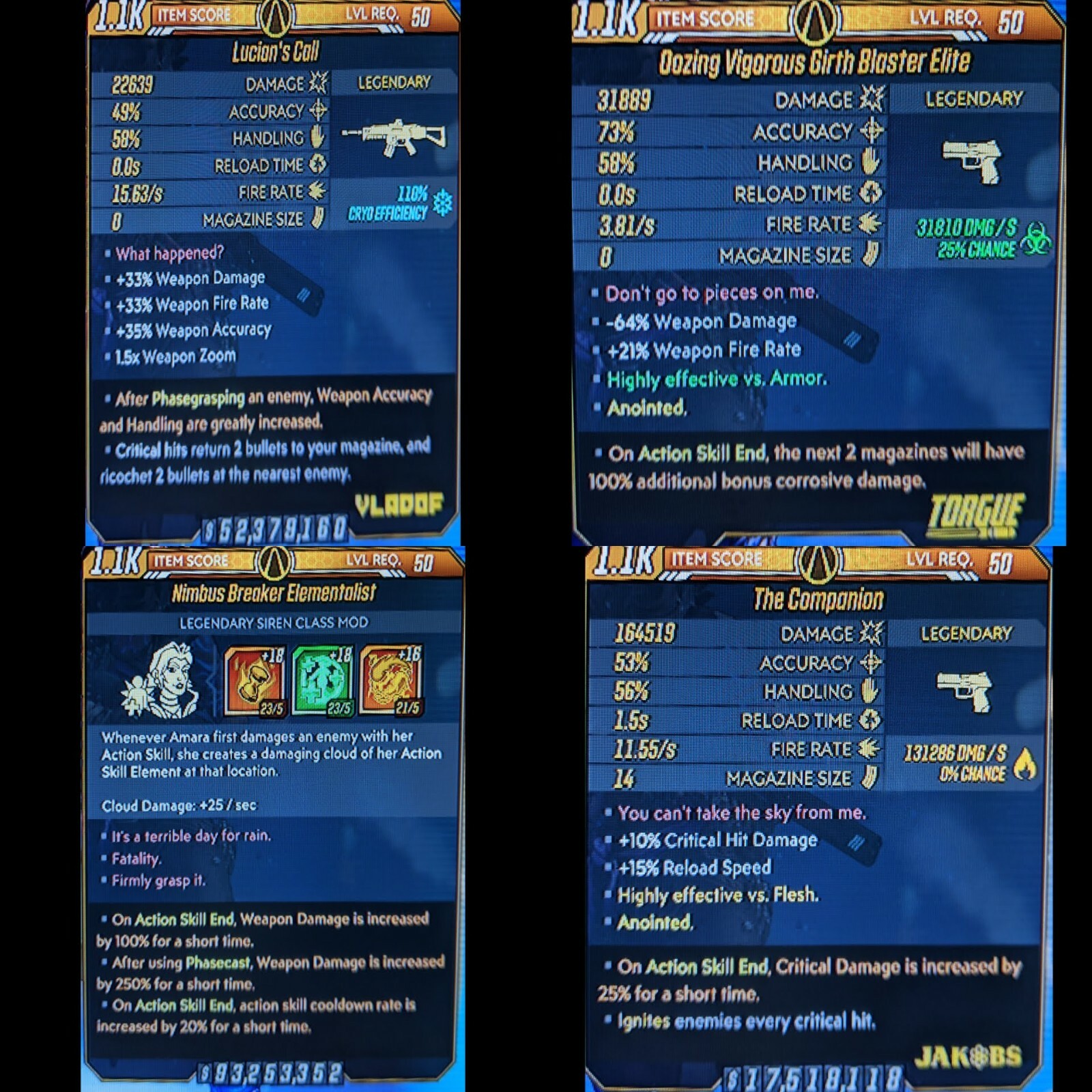 Borderlands 3 PS4 PS5 PC Set Amara Zane Moze FL4k Build MAYHEM 44 GOD ROLL  ITEMS | eBay