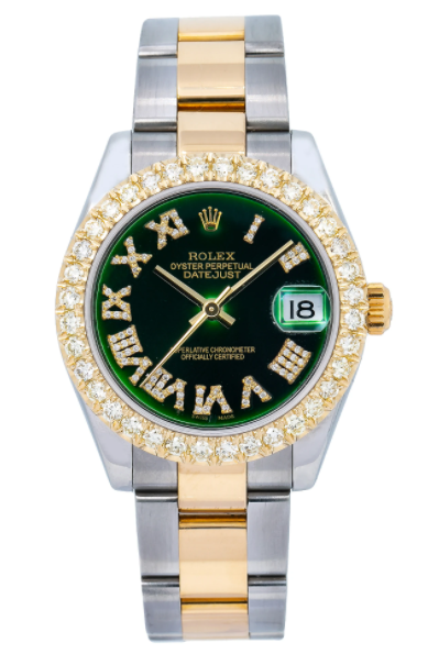 Rolex Datejust 31mm Green Dial Diamond Bezel Two-Tone Yellow