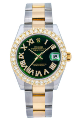 Rolex Datejust 31mm Green Dial Diamond Bezel Two-Tone Yellow Oyster - 178243