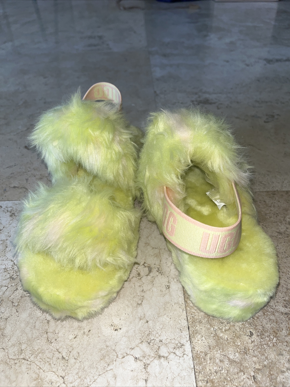 PANTOFOLA D’ORO UGG Oh Yeah Spots ciabatte da donna gialle in pelliccia sintetica montone taglia 7