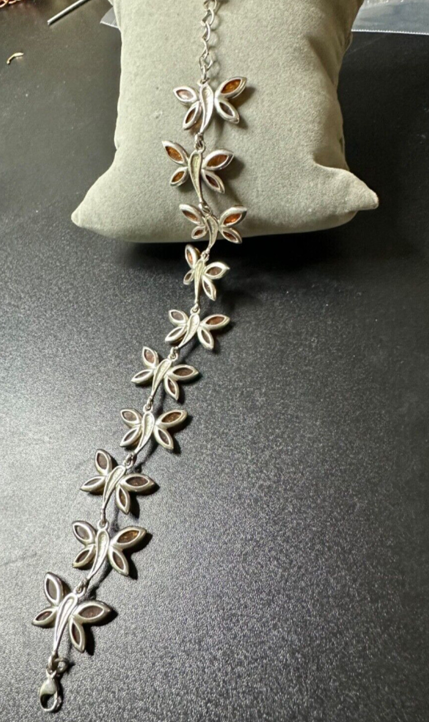 925 Solid Sterling Silver Link Bracelet Amber But… - image 11