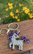 Unicorn Key Chain Rhinestone Purple Charm Gift
