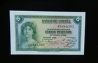 1 - SPAIN  BANKNOTE 5 PESETAS  1935   "II Republica"  UNC  GEM