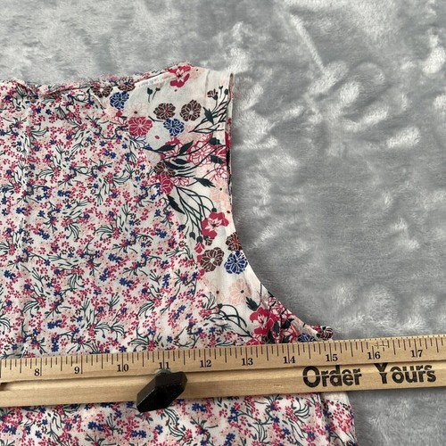 French Connection Top Womens 2 White Pink Multi Floral Chiffon Raw Edge Tank - Picture 9 of 13