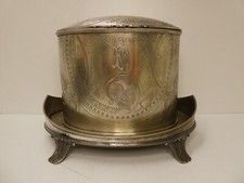 ANTIQUE BISCUIT BARREL FOOTED TEA CADDY ENGRAVED EPNS SISTERS OF ST VINCENT