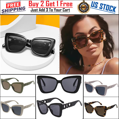 Women's Sunglasses Oversize Cat Eye Chain Arm Chic Trendy UV Protection Retro