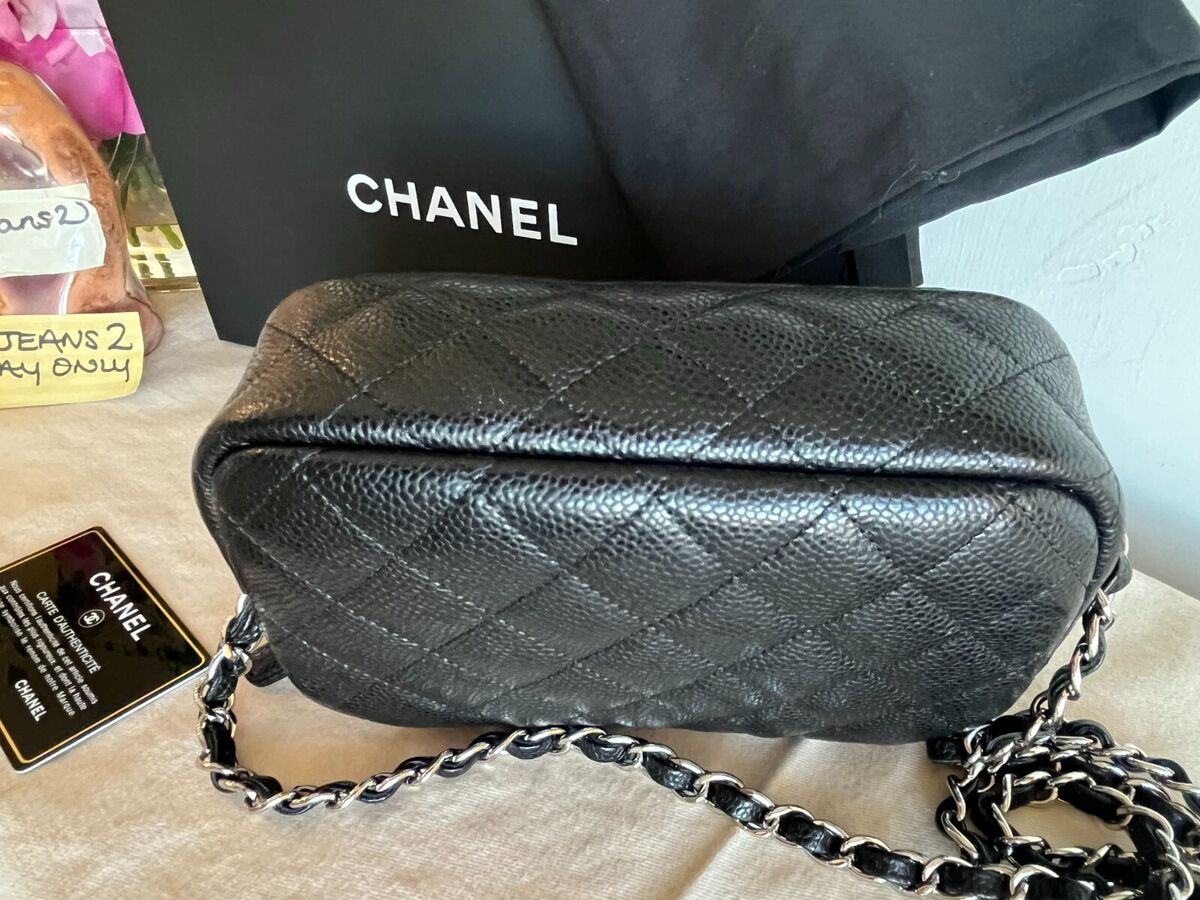 Authentic CHANEL Iridescent Black Caviar Leather Camera Case Authentic CHANEL Iridescent Black Caviar Leather Camera Case
