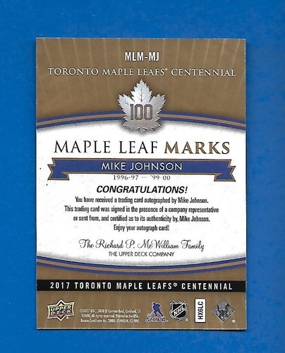 2017-18 TORONTO MAPLE LEAFS CENTENNIAL LEAF MARKS AUTOGRAPH & AKA CARD SEE LIST - Picture 59 of 91