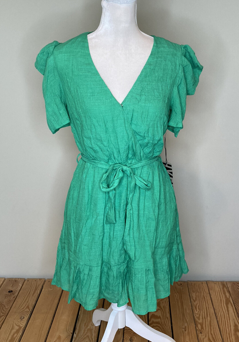 hyfve NWT women's short sleeve Ruffle Flowy Tie dress Size S Green K9 | eBay